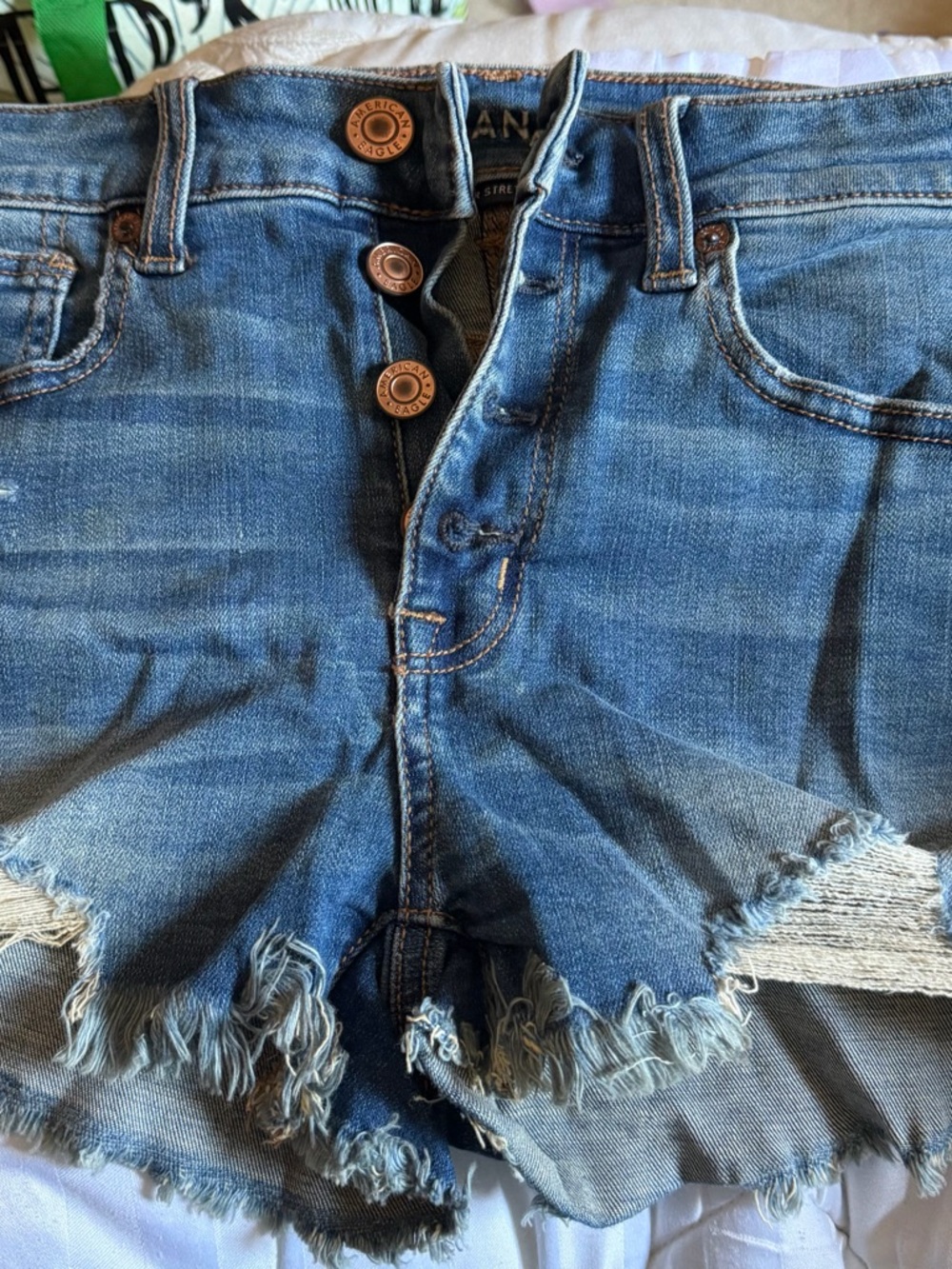 American Eagle High-Rise Distressed Denim Cutoff Shorts